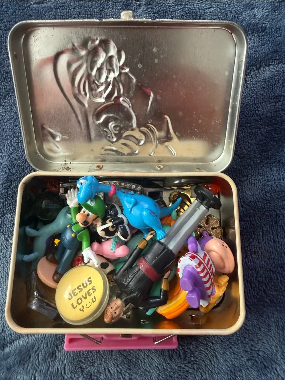Disney Pink Beauty and the Beast Treasure Tin with Assorted Colorful Toy Charms.